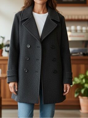 Sequence Vintage Double Breasted Wool Dark Grey Peacoat Sz M